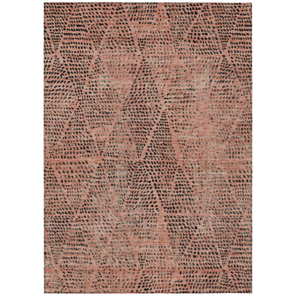 3' X 5' Salmon Charcoal And Beige Geometric Washable Indoor Outdoor Area Rug