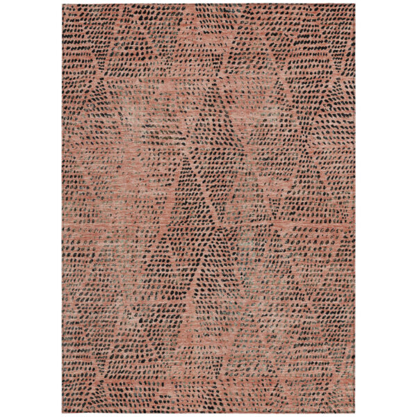 3' X 5' Salmon Charcoal And Beige Geometric Washable Indoor Outdoor Area Rug
