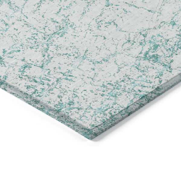 10' X 14' Teal Blue And Ivory Abstract Washable Indoor Outdoor Area Rug