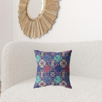 18” Navy Red Trellis Suede Zippered Throw Pillow