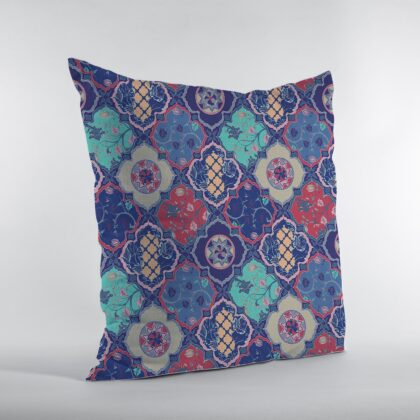 18” Navy Red Trellis Suede Zippered Throw Pillow