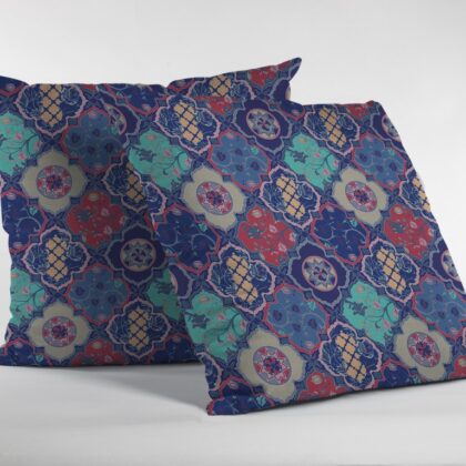 18” Navy Red Trellis Suede Zippered Throw Pillow