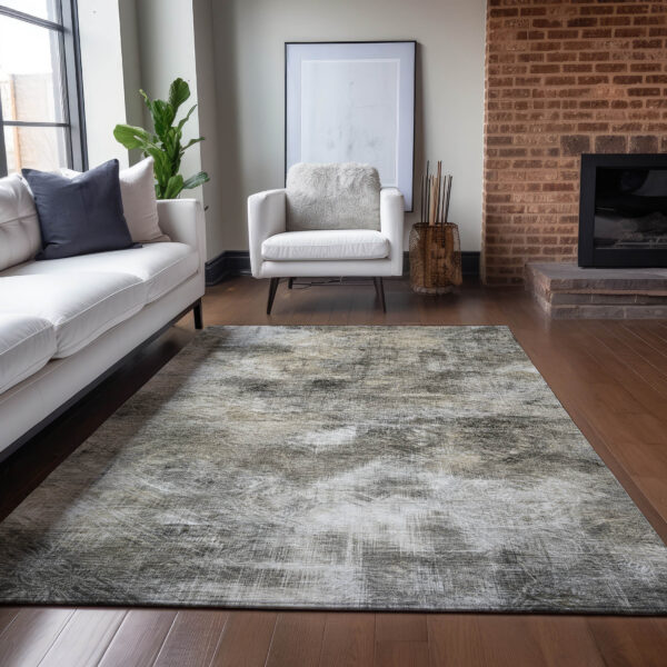 5' X 8' Beige Taupe And Gray Abstract Washable Indoor Outdoor Area Rug