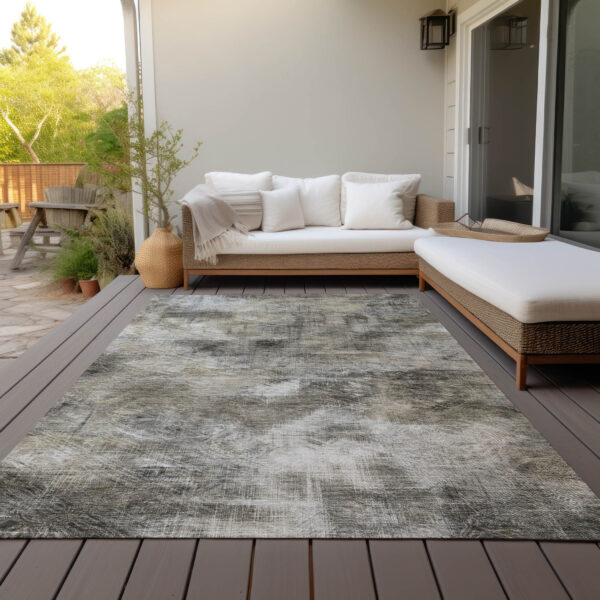 5' X 8' Beige Taupe And Gray Abstract Washable Indoor Outdoor Area Rug
