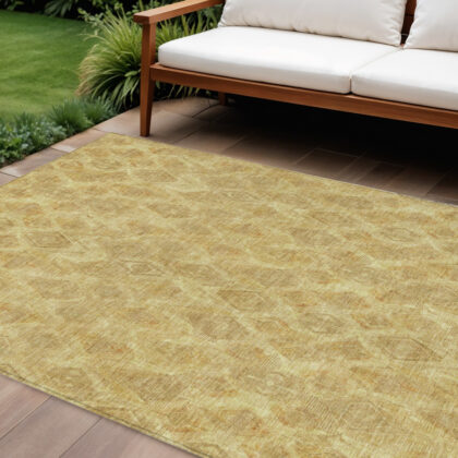 8' X 10' Gold Taupe And Beige Geometric Washable Indoor Outdoor Area Rug