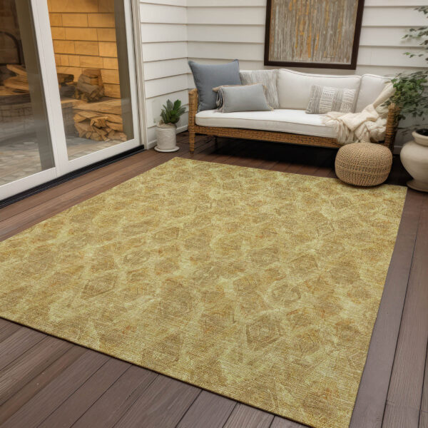 8' X 10' Gold Taupe And Beige Geometric Washable Indoor Outdoor Area Rug