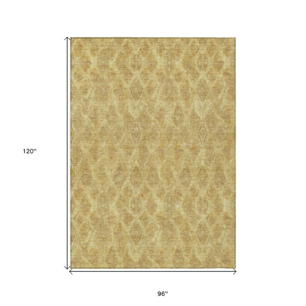 8' X 10' Gold Taupe And Beige Geometric Washable Indoor Outdoor Area Rug