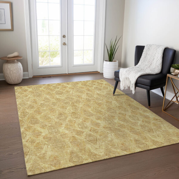 8' X 10' Gold Taupe And Beige Geometric Washable Indoor Outdoor Area Rug