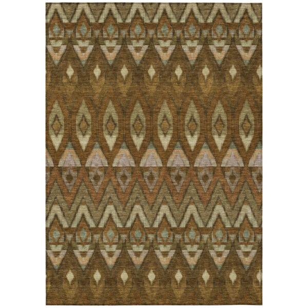 10' X 14' Brown Beige And Artichoke Green Southwestern Washable Indoor Outdoor Area Rug