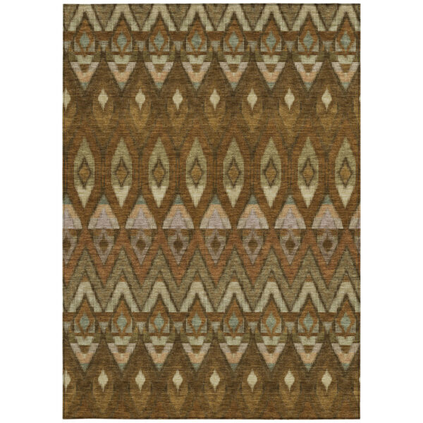 10' X 14' Brown Beige And Artichoke Green Southwestern Washable Indoor Outdoor Area Rug