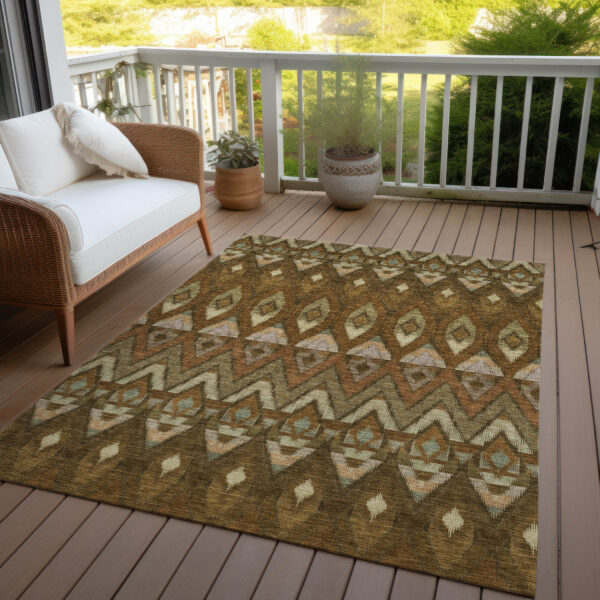 10' X 14' Brown Beige And Artichoke Green Southwestern Washable Indoor Outdoor Area Rug