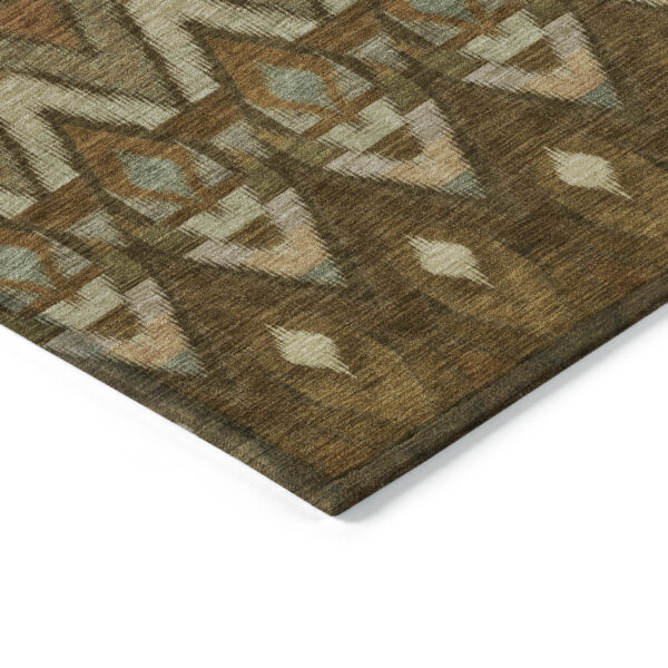 10' X 14' Brown Beige And Artichoke Green Southwestern Washable Indoor Outdoor Area Rug