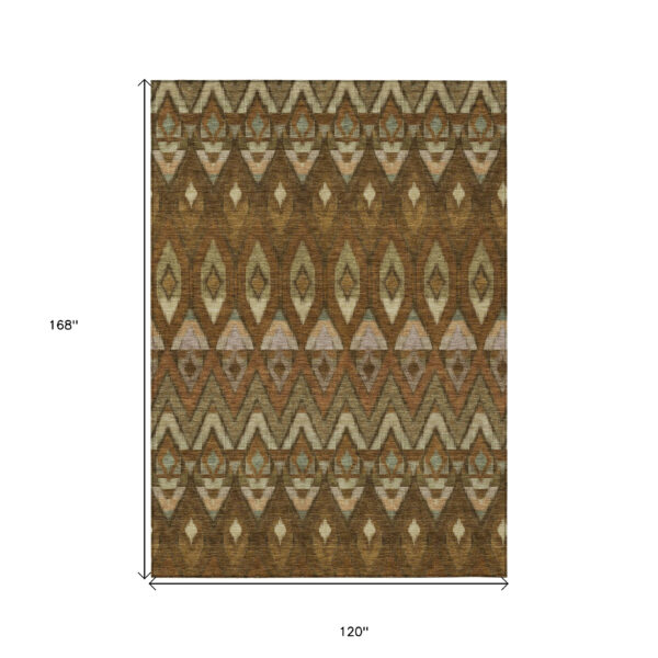 10' X 14' Brown Beige And Artichoke Green Southwestern Washable Indoor Outdoor Area Rug