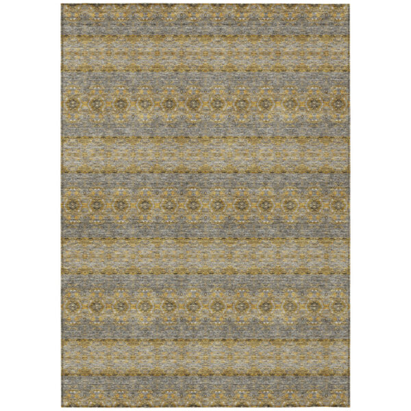 5' X 8' Gold Gray And Silver Floral Medallion Washable Indoor Outdoor Area Rug