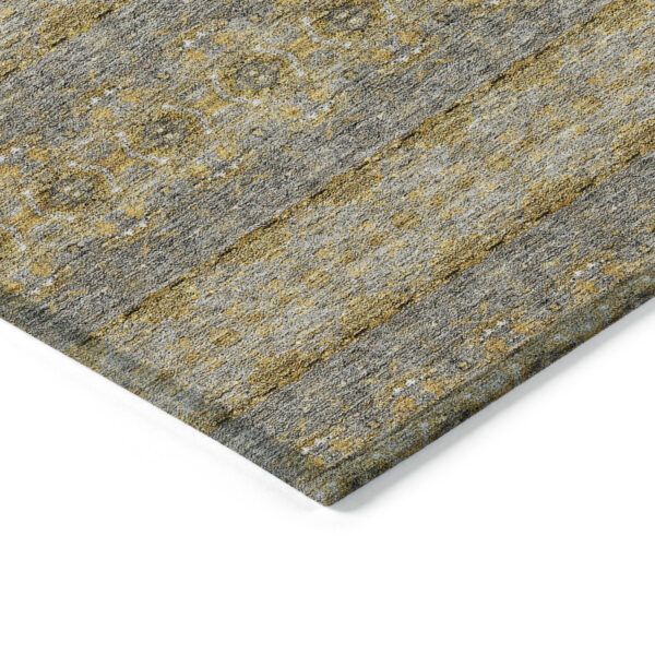 5' X 8' Gold Gray And Silver Floral Medallion Washable Indoor Outdoor Area Rug