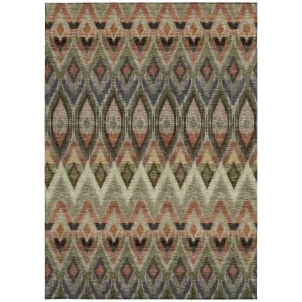9' X 12' Taupe Olive Green And Beige Southwestern Washable Indoor Outdoor Area Rug