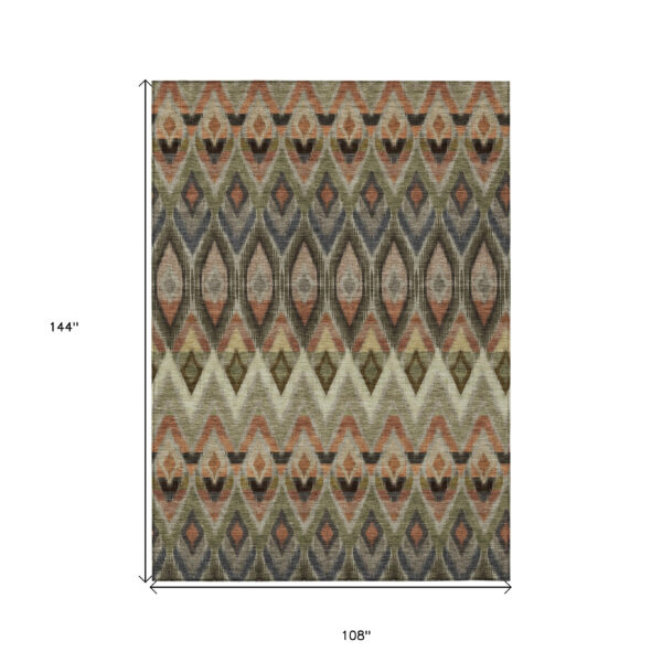 9' X 12' Taupe Olive Green And Beige Southwestern Washable Indoor Outdoor Area Rug