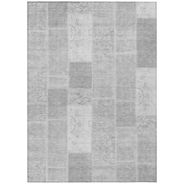 8' X 10' Silver Gray And Graphite Patchwork Washable Indoor Outdoor Area Rug