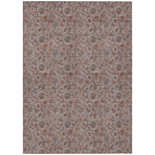 8' X 10' Copper Gray And Silver Floral Washable Indoor Outdoor Area Rug