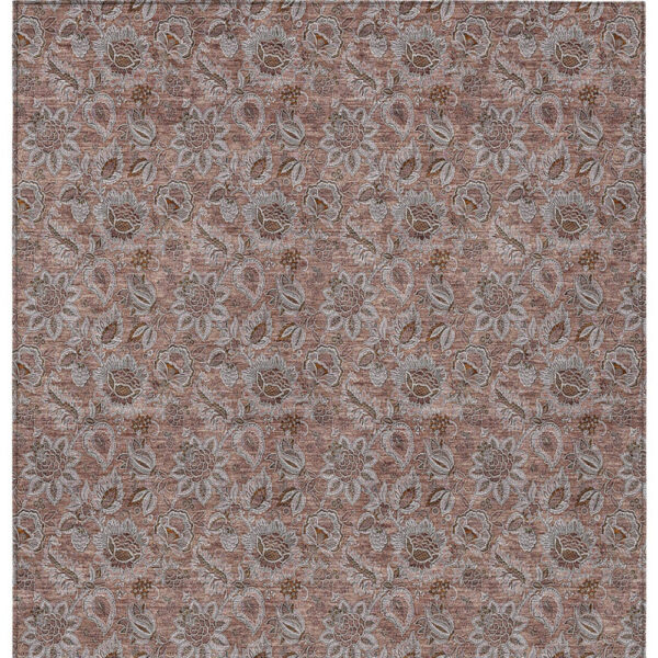 8' X 10' Copper Gray And Silver Floral Washable Indoor Outdoor Area Rug