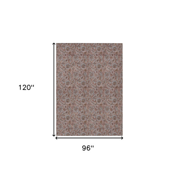 8' X 10' Copper Gray And Silver Floral Washable Indoor Outdoor Area Rug