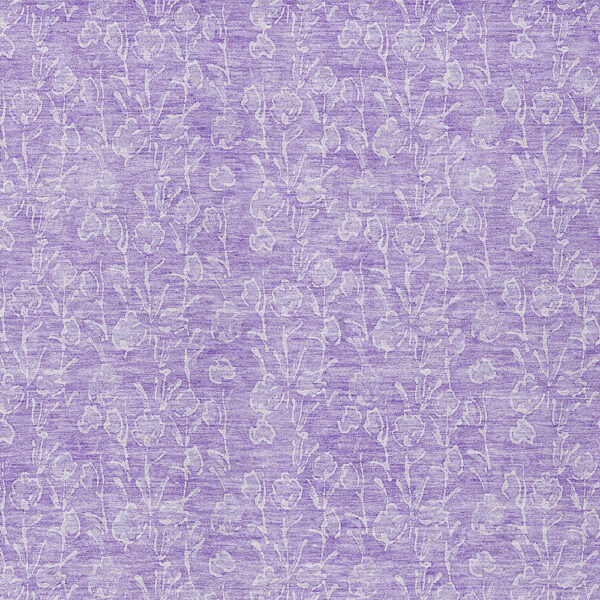 9' X 12' Lilac And Ivory Floral Washable Indoor Outdoor Area Rug