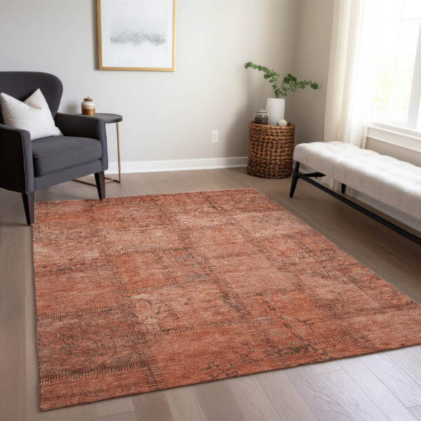 9' X 12' Salmon Copper And Gray Patchwork Washable Indoor Outdoor Area Rug