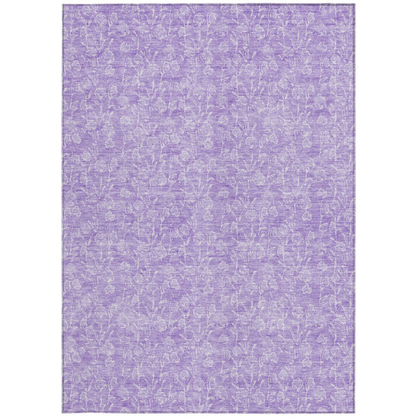 9' X 12' Lilac And Ivory Floral Washable Indoor Outdoor Area Rug