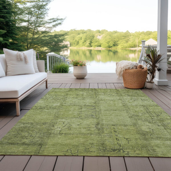 10' X 14' Fern Green And Artichoke Green Patchwork Washable Indoor Outdoor Area Rug