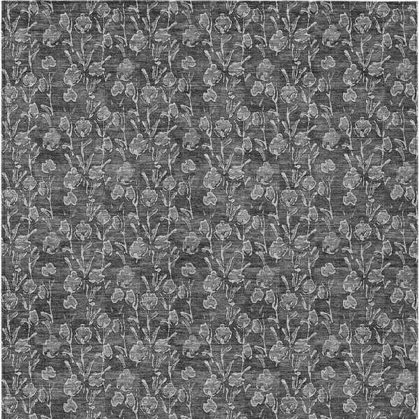 5' X 8' Gray Charcoal And Silver Floral Washable Indoor Outdoor Area Rug