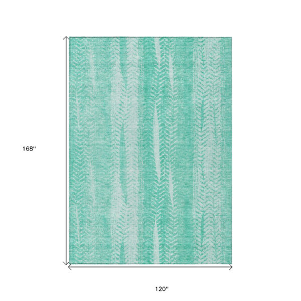 10' X 14' Aqua Teal Blue And Ivory Botanical Leaves Washable Indoor Outdoor Area Rug
