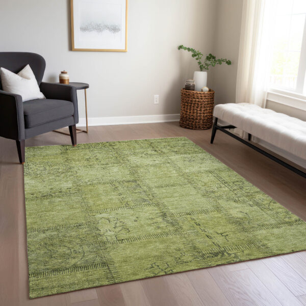 10' X 14' Fern Green And Artichoke Green Patchwork Washable Indoor Outdoor Area Rug