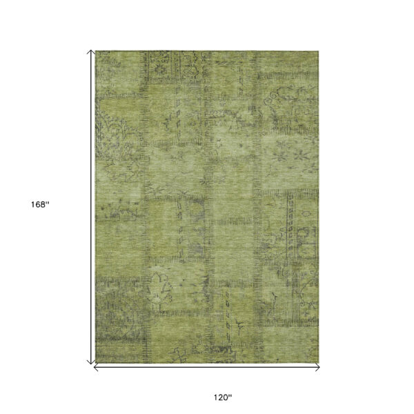 10' X 14' Fern Green And Artichoke Green Patchwork Washable Indoor Outdoor Area Rug