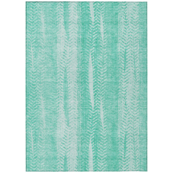 10' X 14' Aqua Teal Blue And Ivory Botanical Leaves Washable Indoor Outdoor Area Rug