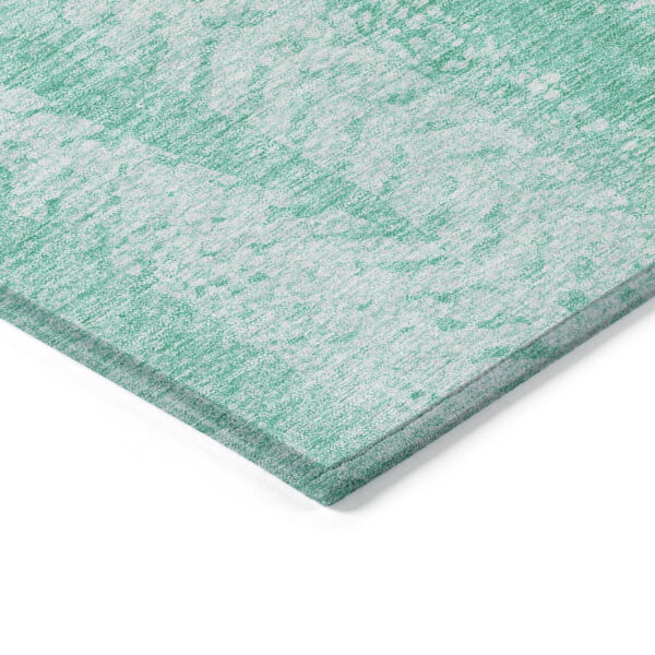 10' X 14' Aqua Teal Blue And Ivory Botanical Leaves Washable Indoor Outdoor Area Rug
