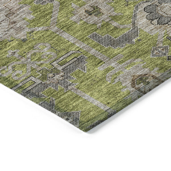 8' X 10' Olive Green Gray And Charcoal Oriental Washable Indoor Outdoor Area Rug