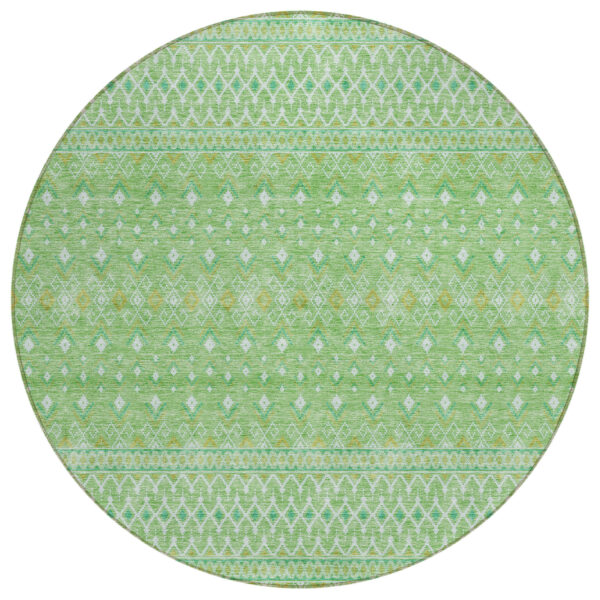 8' Green And Mint Green Round Tribal Washable Indoor Outdoor Area Rug