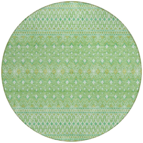 8' Green And Mint Green Round Tribal Washable Indoor Outdoor Area Rug