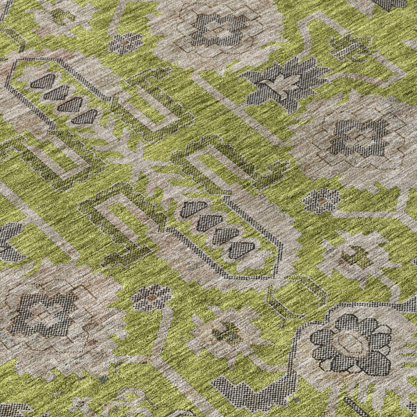 8' X 10' Olive Green Gray And Charcoal Oriental Washable Indoor Outdoor Area Rug