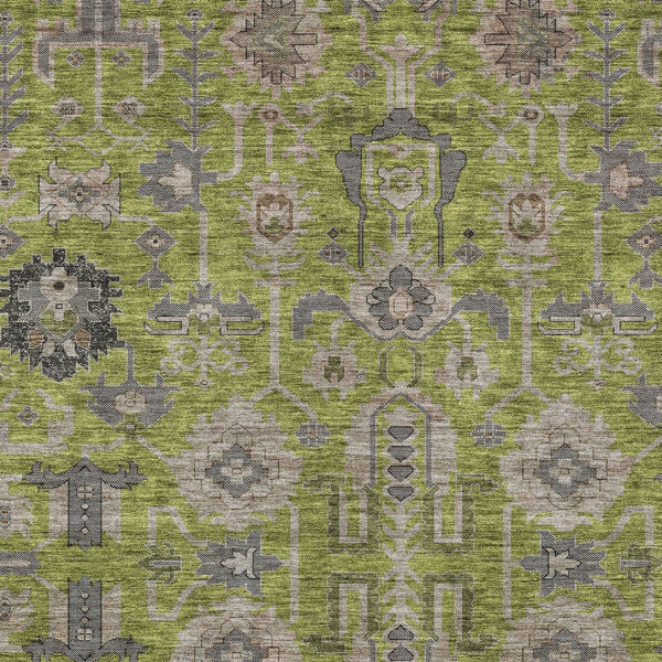 8' X 10' Olive Green Gray And Charcoal Oriental Washable Indoor Outdoor Area Rug