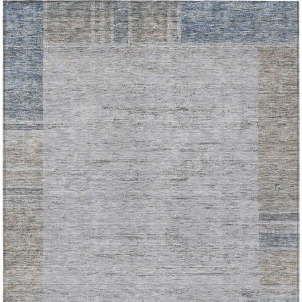 10' X 14' Taupe Beige And Blue Geometric Washable Indoor Outdoor Area Rug