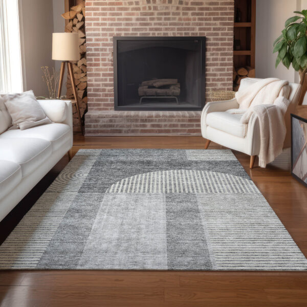 9' X 12' Gray Silver And Charcoal Geometric Washable Indoor Outdoor Area Rug