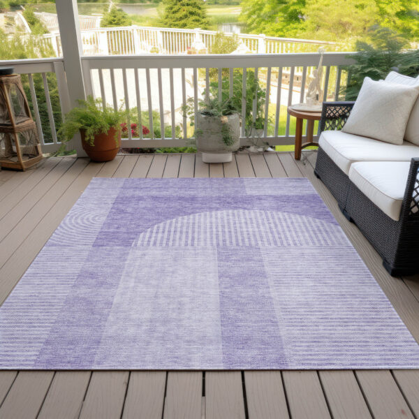 10' X 14' Lavender And Purple Geometric Washable Indoor Outdoor Area Rug