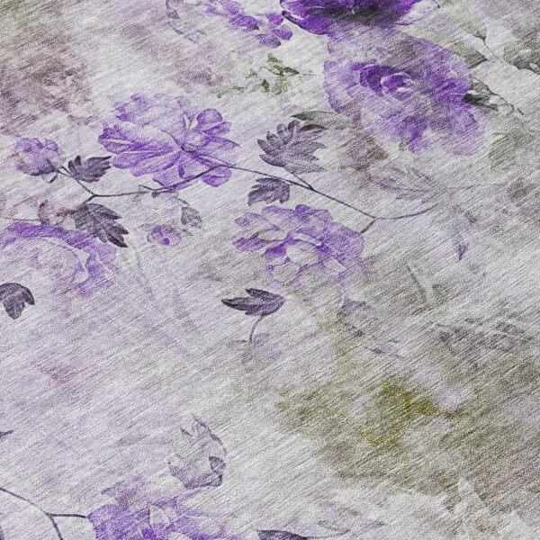 10' X 14' Purple Lavender And Artichoke Green Floral Washable Indoor Outdoor Area Rug