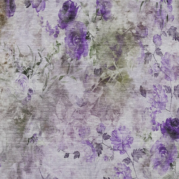 10' X 14' Purple Lavender And Artichoke Green Floral Washable Indoor Outdoor Area Rug