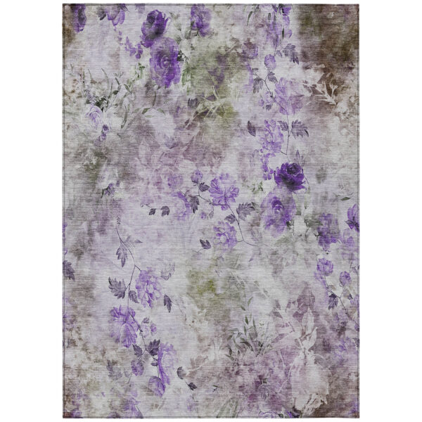 10' X 14' Purple Lavender And Artichoke Green Floral Washable Indoor Outdoor Area Rug