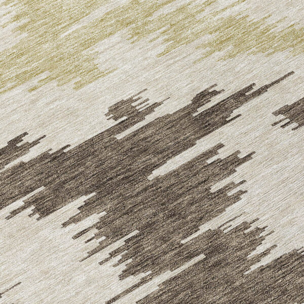 8' Chocolate Beige And Gold Round Abstract Washable Indoor Outdoor Area Rug