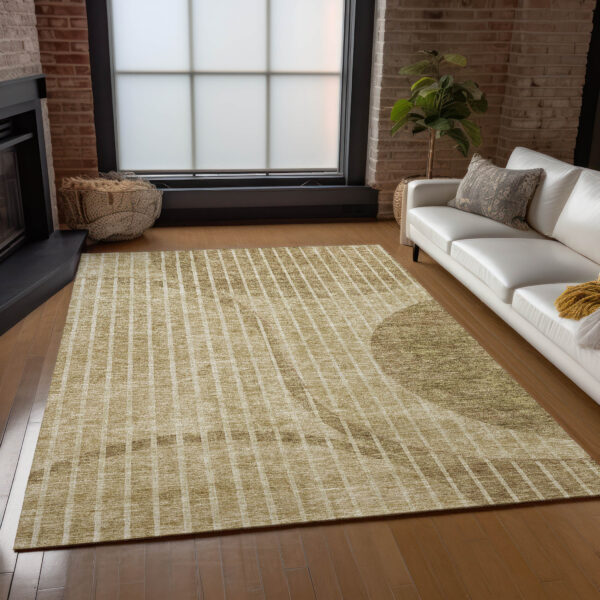 10' X 14' Brown Taupe And Ivory Striped Washable Indoor Outdoor Area Rug