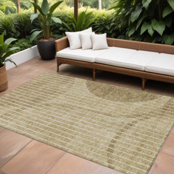 10' X 14' Brown Taupe And Ivory Striped Washable Indoor Outdoor Area Rug