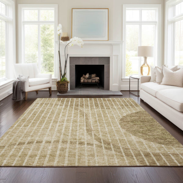 10' X 14' Brown Taupe And Ivory Striped Washable Indoor Outdoor Area Rug